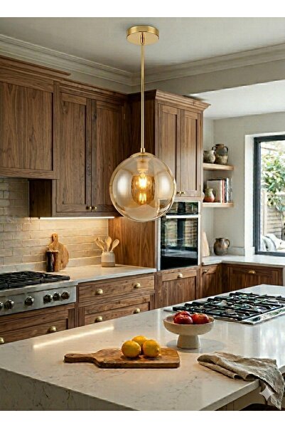 demet habek mylights Opal Küre Beyaz Cam 20 cm Mutfak Sarkıt Avize Gold Kapla...