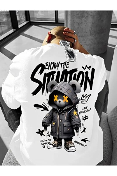 ELAN WEAR TRICOU UNISEX CU IMPRIMARE ALBĂ PENTRU FEMEI/BAIAT, MĂRIME MARE - Ț...