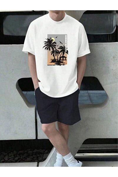 LEONE KOLEKSİYON White&Black Tropical Printed Short Sleeve T-Shirt and Shorts...