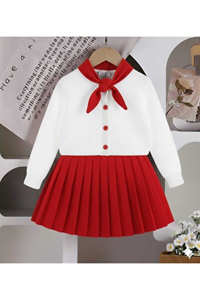 Pegai Tekstil Fular Collar Detail Girls' Skirt Set