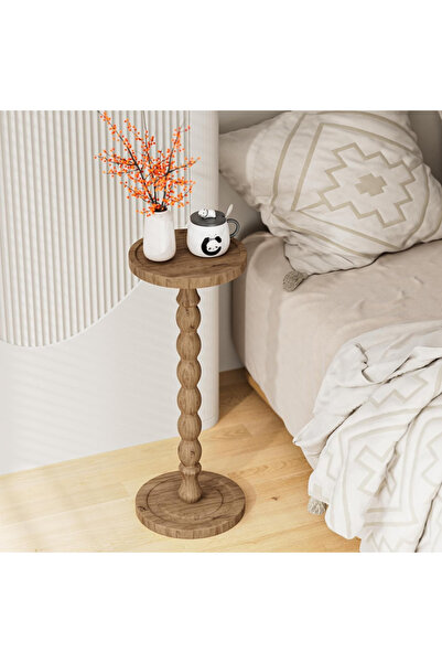 lifeeasy طاولة جانبية خشبية عتيقة الطراز - طاولة سرير مدمج مع صينية مزدوج