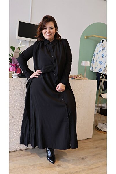 Store Büyükbeden Şal Yaka Geniş Kalıp Günlük İstersen Akşam Giyilecek Elbise