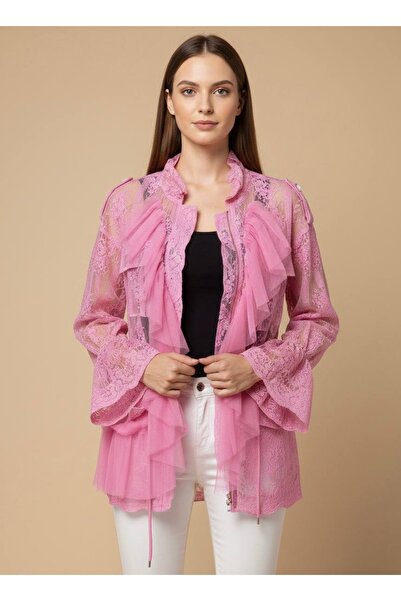 Rabiossa جاكيت نسائي مزين بالكشكشة دانتيل