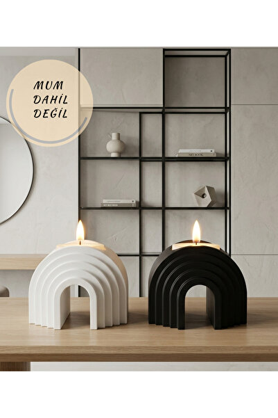 Filkorium3D Modern Gökkuşağı Mumluk 2’li Set Beyaz & Siyah – Dekoratif Plasti...