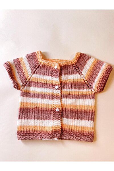 The Cloudish Shop Baby Hand Knitted Vest Salmon Brown Cream 0-9 Months