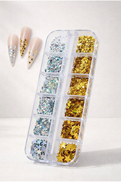 Wien Nail Master 12li Gümüş ve Gold Renk Yıldız Tırnak Süsleme Yıldız Dizayn ...