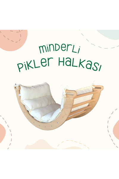 özgürce Renkli Minderli Pikler Halkası ve Montessori Ahşap Tırmanma Kemeri