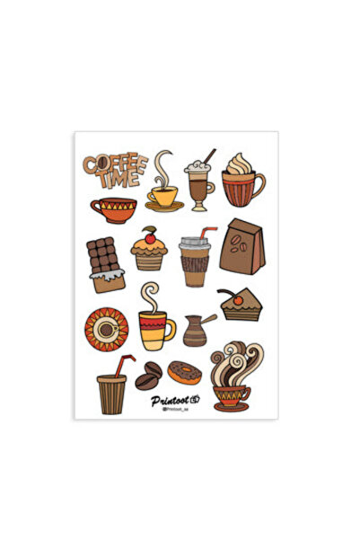 Printoot مجموعة ملصقات تزيينية لوقت القهوة تضم أيقونات الكافيين وملصقات الحلو...