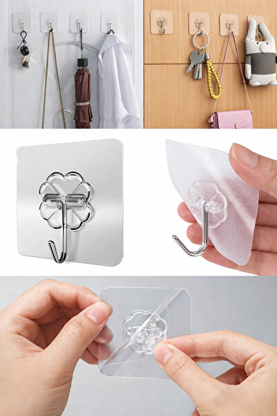 BEYZANA 1 Adet 6x6 cm Şeffaf Güçlü Kendinden Yapışkanlı Kapı Duvar Askıları A...