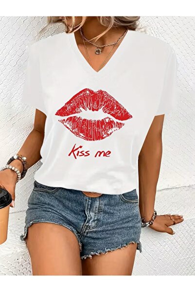 yombaa Štampano majica. Kratki rukav V v vrat letnje i proleće ležerna gornja...