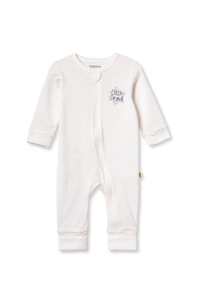 BabyCosy Organic Wear 100% قطن، بدلة أطفال بسحّاب على شكل ضلع - ليتل برنس مطب...