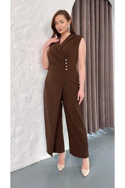 Butik Nilyam Kadın Büyük Beden Kruvaze Yaka Düğme İşlemeli Çapraz Parça Detay...