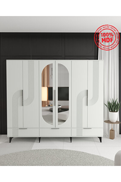 Teen & Bright EKİN 6 KAPAKLI ÇEKMECELİ GARDIROP - TAMAMI MDF