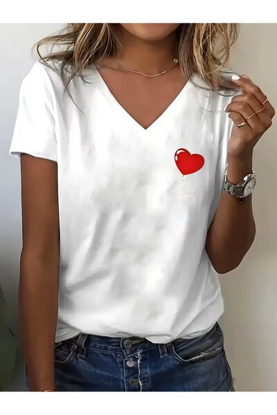 yombaa Printed T-Shirt. Short Sleeve V-Neck Summer & Spring Casual Top, Women...