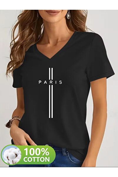 yombaa Printed T-Shirt. Short Sleeve V-Neck Summer & Spring Casual Top, Women...