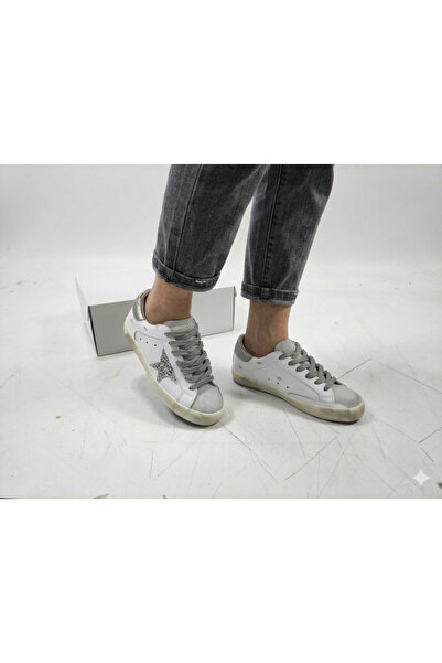 Banksy Star Embroidered Casual Sneakers Silver (with Vintage Detail)