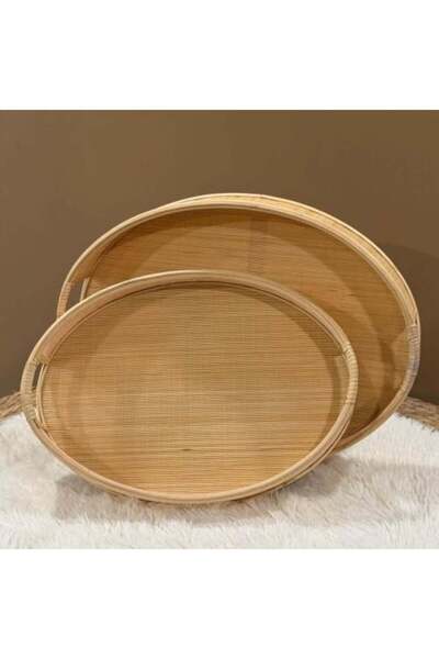 SPR Round Rattan Wood Serving Tray