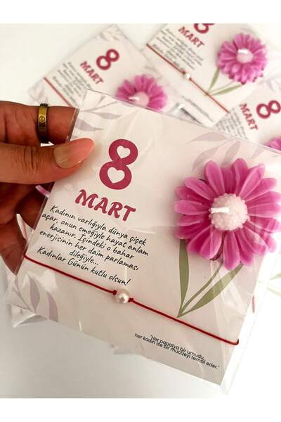 Pigna Aksesuar (2 adet) 8 Mart Kadınlar Günü Özel El Yapımı Pembe Papatya Mum...