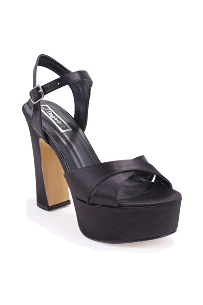 DAGOSTER Dza07-337350 Black Satin Cross Strap Platform Heeled Women's Shoes