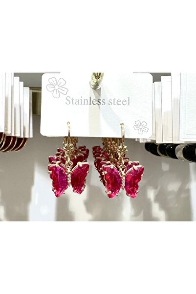 GLOW ACCESSORIES BAE Stainless Steel Steel Dangle Butterfly Earrings with Cry...