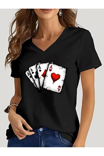 yombaa Štampano majica. Kratki rukav V v vrat letnje i proleće ležerna gornja...