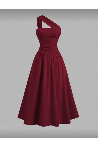 Dressco Vanessa - Tek Kol Kalın Askılı Drapeli Maxi Elbise