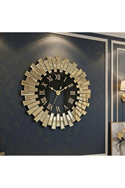 YAĞMUR HOME 80 cm Büyük Boy Gold Aynalı Güneş Roma Rakamlı Duvar Saati - Lüks...