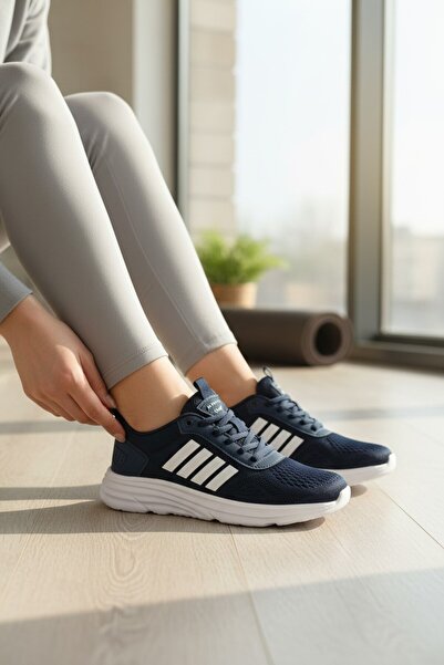 enoch Women's Knitted Upper Detailed and Triple-Striped Sports Shoes