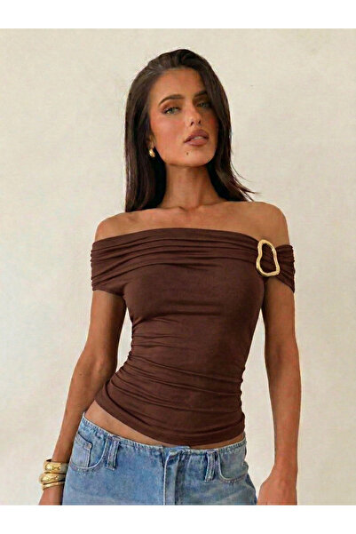 JE-TU Μπλούζα με αξεσουάρ Στράπλες Με σούρες Ελαστικό