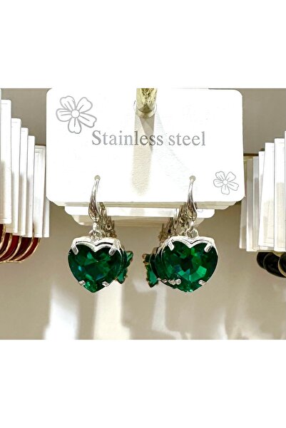 GLOW ACCESSORIES BAE Stainless Steel Steel Dangle Heart Earrings with Crystal...