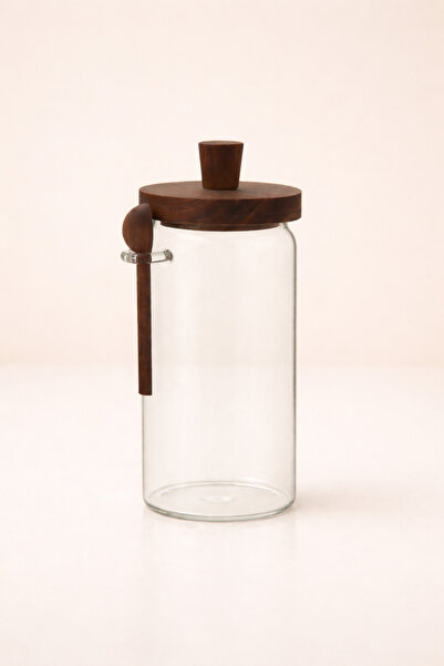 Mirilliahome 800 ml Acacia Wood Lid Glass Storage Jar with Spoon