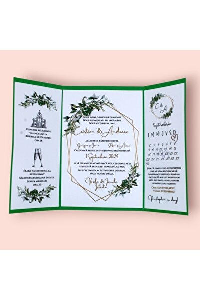 Fabricacucadouri.ro Pachet 50 Invitație nuntă cu plic verde și fundiță satin