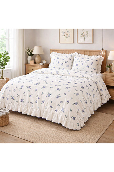 Turkotton بنقشة زهور طقم من ملاءة سرير قطعة مزينة بالكشكشة