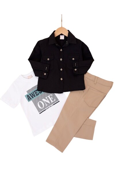 Egelite Erkek Çocuk Oxford Gömlekli, T-shirtlü Keten Pantalonlu 2-9 Yaş Bayra...