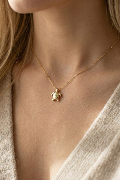 VAOOV 925 Ayar Gümüş Sevimli Gold Kaplumbağa Kolye