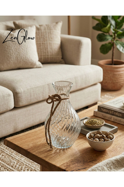 ZenGlow Dekoratif Vazo | Saydam Cam Şeffaf Çiçeklik Modern Şık Salon Masa ve ...