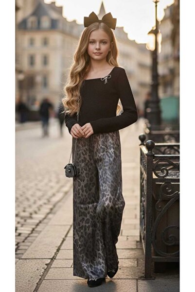 ARBİ kids Bluză pentru fete, pantaloni leopard, broșă, set de geantă catarame...