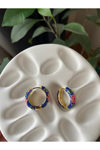 Anetta Jewelry Kadın lacivert renk mineli çiçek motifli çelik kararmaz halka ...
