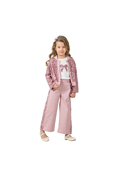 CUBBUX SET 3 PIESE PENTRU FETE CU JACHETĂ CU PALEȚI ȘI PANTALONI, VÂRSTA 4/9 ANI
