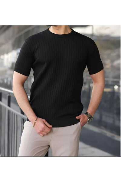EAS GİYİM Corded Short Sleeve Crew Neck Knitwear