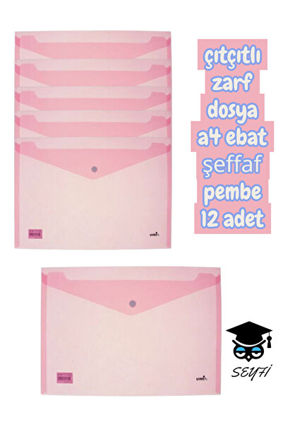 SEYFİKİRTASİYE çıtçıtlı zarf dosya a4 ebat şeffaf renk seçenekleriyle plastik...