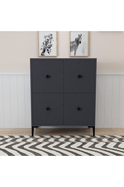 morepp Ece 90 cm , Lazer Desenli 4Kapaklı 4 Raflı Ayakkabılık, Çok Amaçlı Dol...