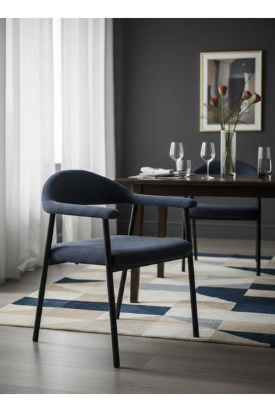 MARIA HOMES Navy Blue Boucle Accent Chair with Metal Legs Modern Design for L...