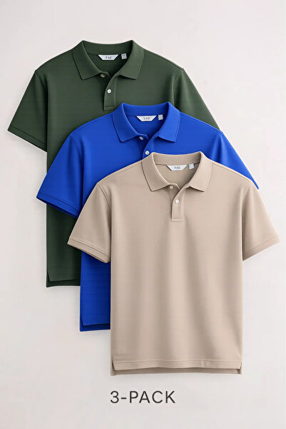 COMBİNE MİCHAİL Ανδρικό κοντομάνικο μπλουζάκι Basic 3 τεμαχίων με λαιμόκοψη πόλο