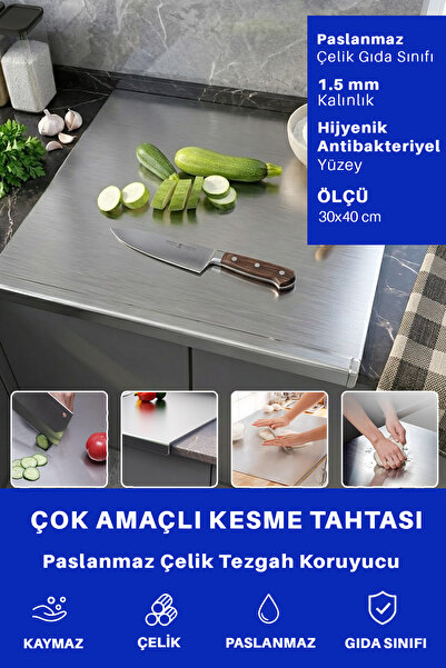 Just Art Büyük Boy Paslanmaz Çelik Metal Tezgah Koruyucu - Kesme Tahtası, Ham...