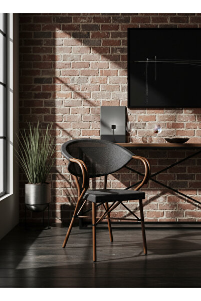 MARIA HOMES Black Classic Rattan Dining Chair with Woven Backrest & Wooden Frame