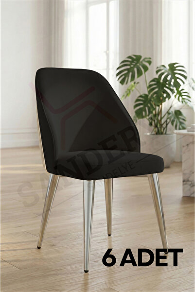 SANDERYA Nordic Serisi Krem-Siyah 6 Adet Modern Yemek Masası Sandalyesi | Mut...