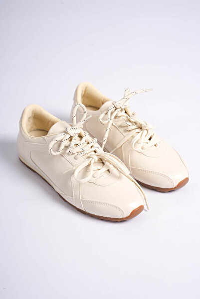 LEVONYA Pantofi Alesta pentru damă, bej crem, cu șireturi duble basic