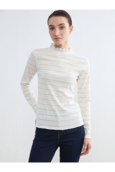 LC Waikiki Ruffled Stand Collar Striped Women's Bodysuit