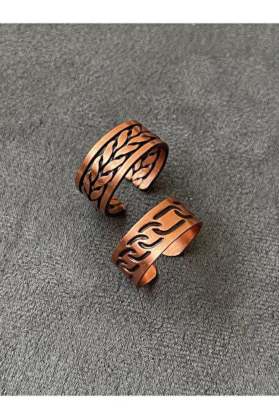 Rupen Kraft Handmade Set of 2 Pure Copper Rings, 2 Adjustable Size Pure Coppe...